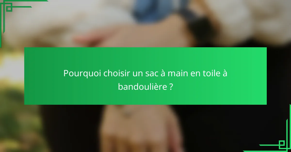 Pourquoi choisir un sac à main en toile à bandoulière ?