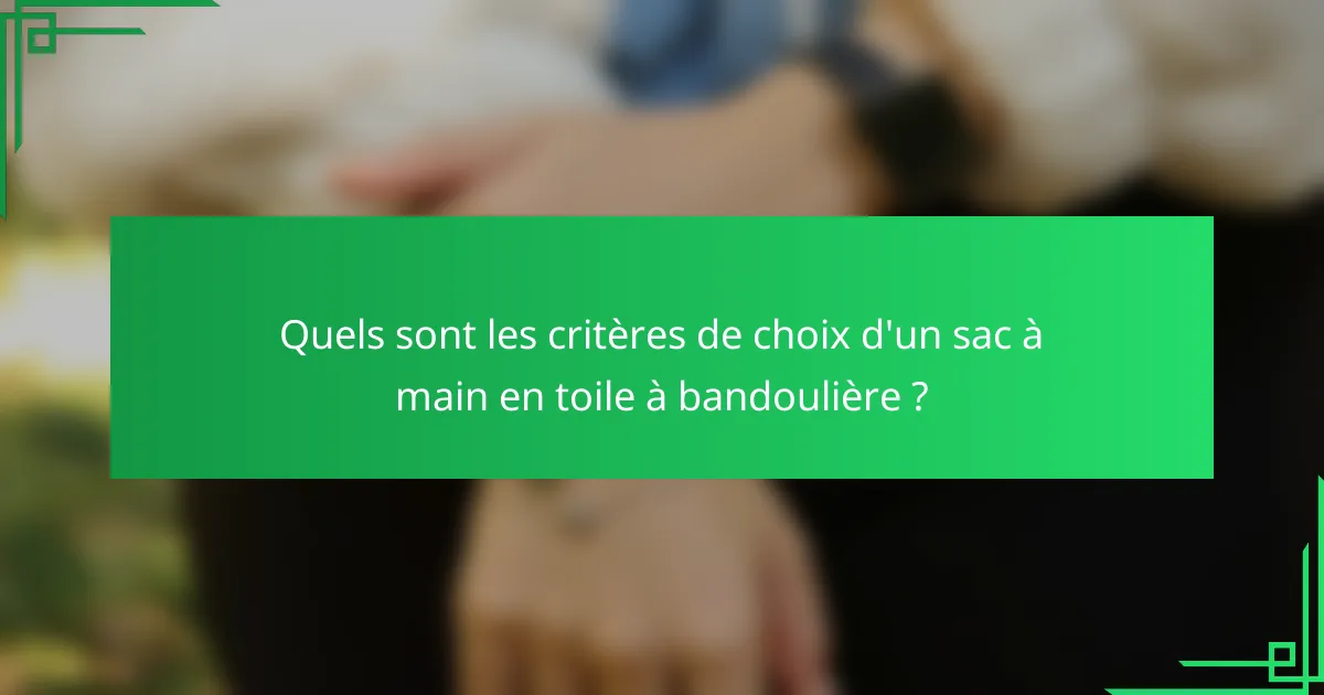 Quels sont les critères de choix d'un sac à main en toile à bandoulière ?